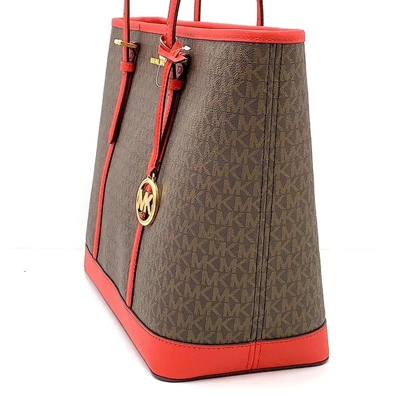 MICHAEL KORS
Jet Set Travel Large Logo Tote Bag Flame/ Brown signature c… - Picture 7 of 15